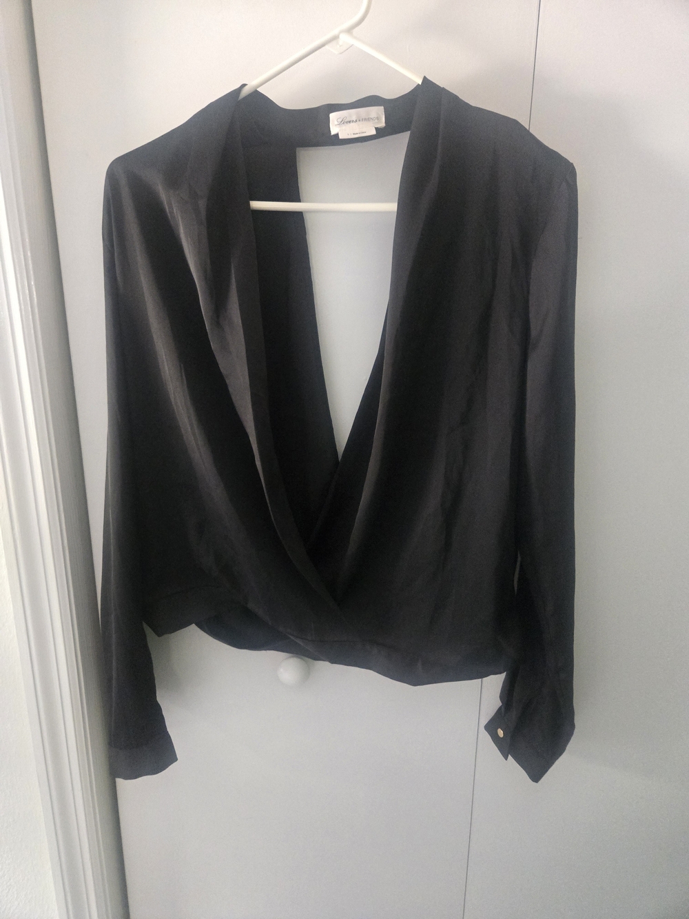 Lovers + Friends Black Plunge Wrap Blouse - Picture 6 of 13